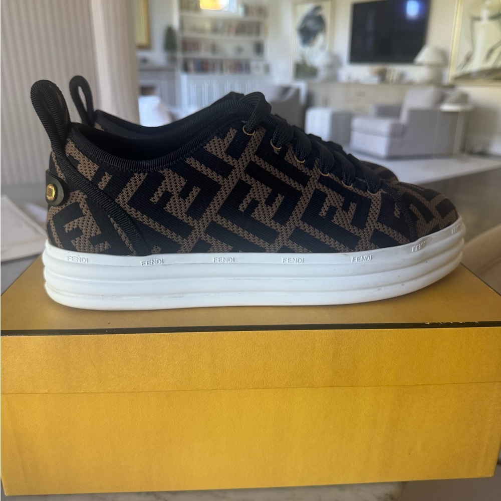 Fendi Black and Brown Patterned Sneakers